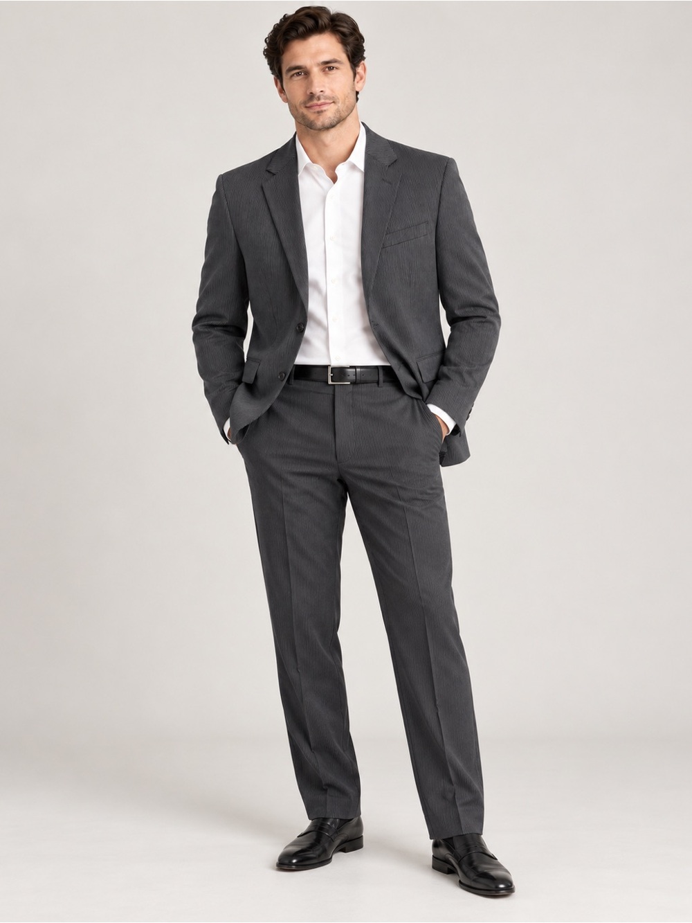 Tailored Men's Dress Pants in Charcoal Pinstripe
